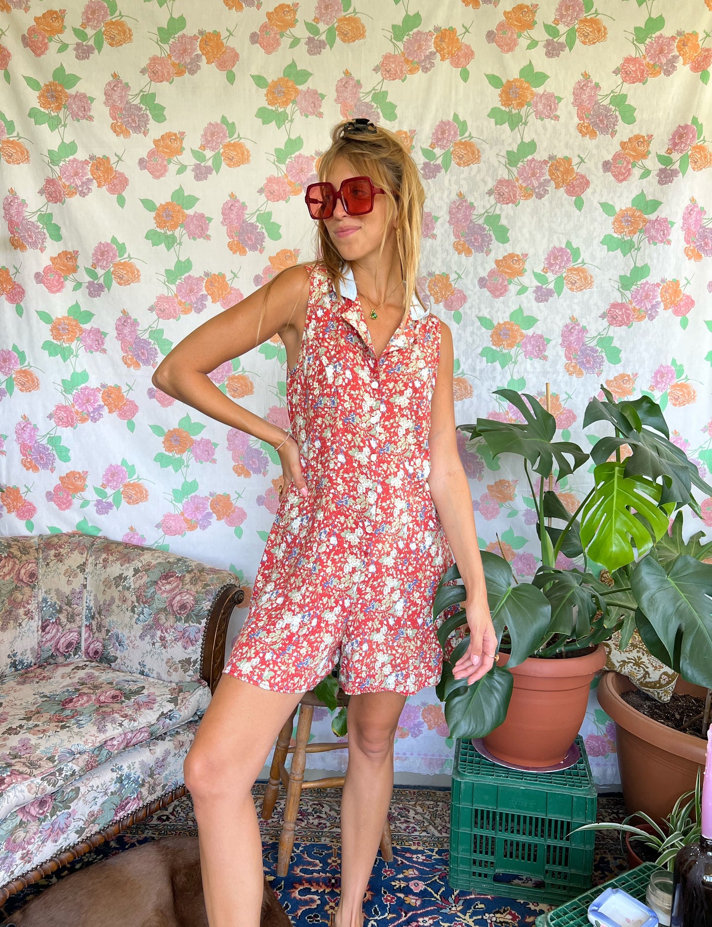 90's Cotton Printed Jumpsuit