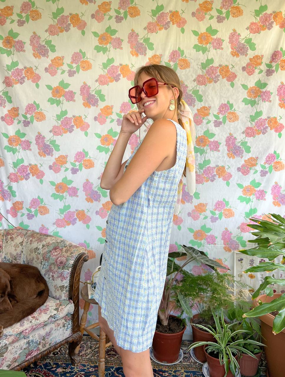 90's Cotton Textured Vichy Dress