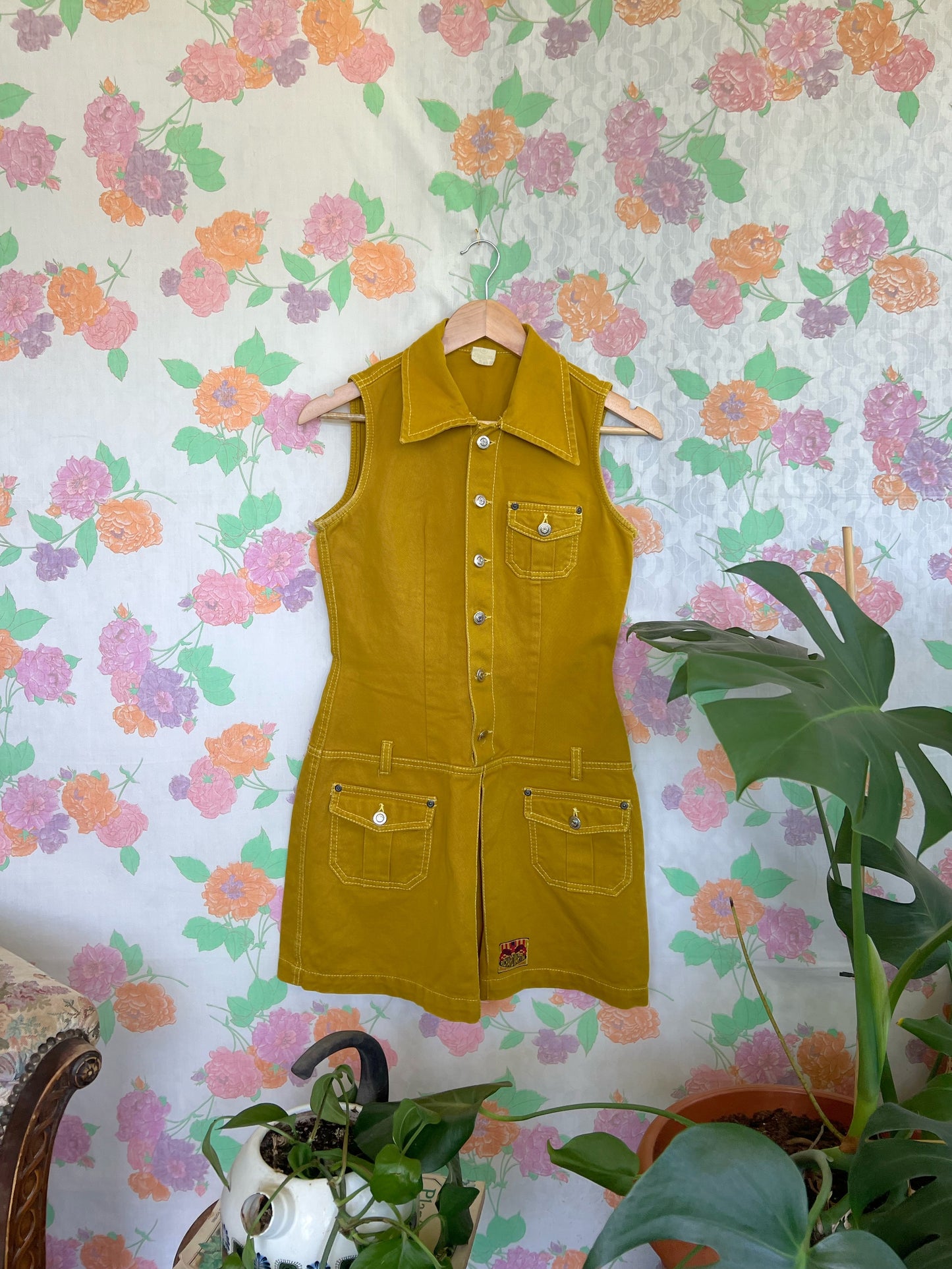 Mustard Sleeveless Denim Dress