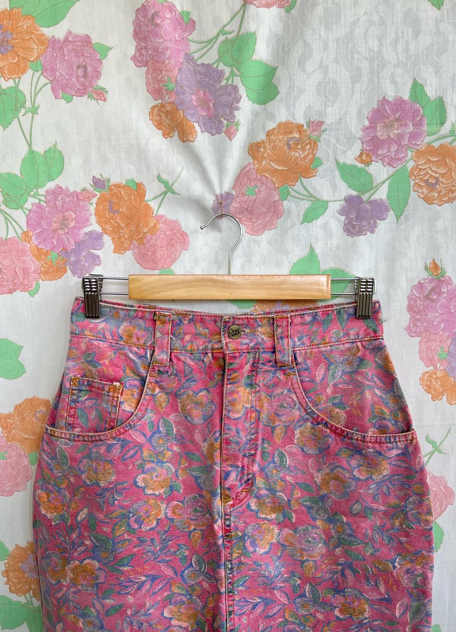 90's Flower Printed Short Skirt
