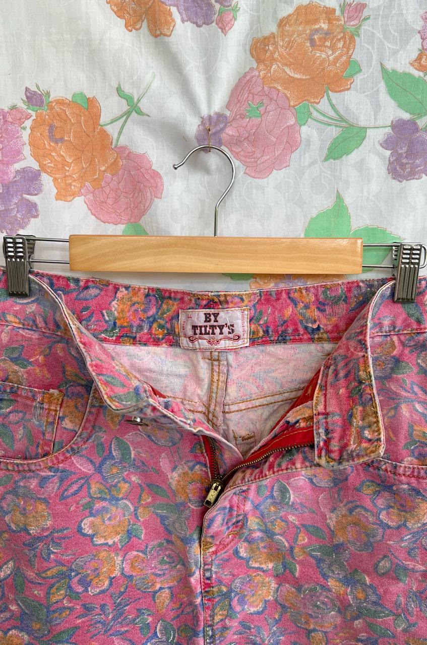 90's Flower Printed Short Skirt