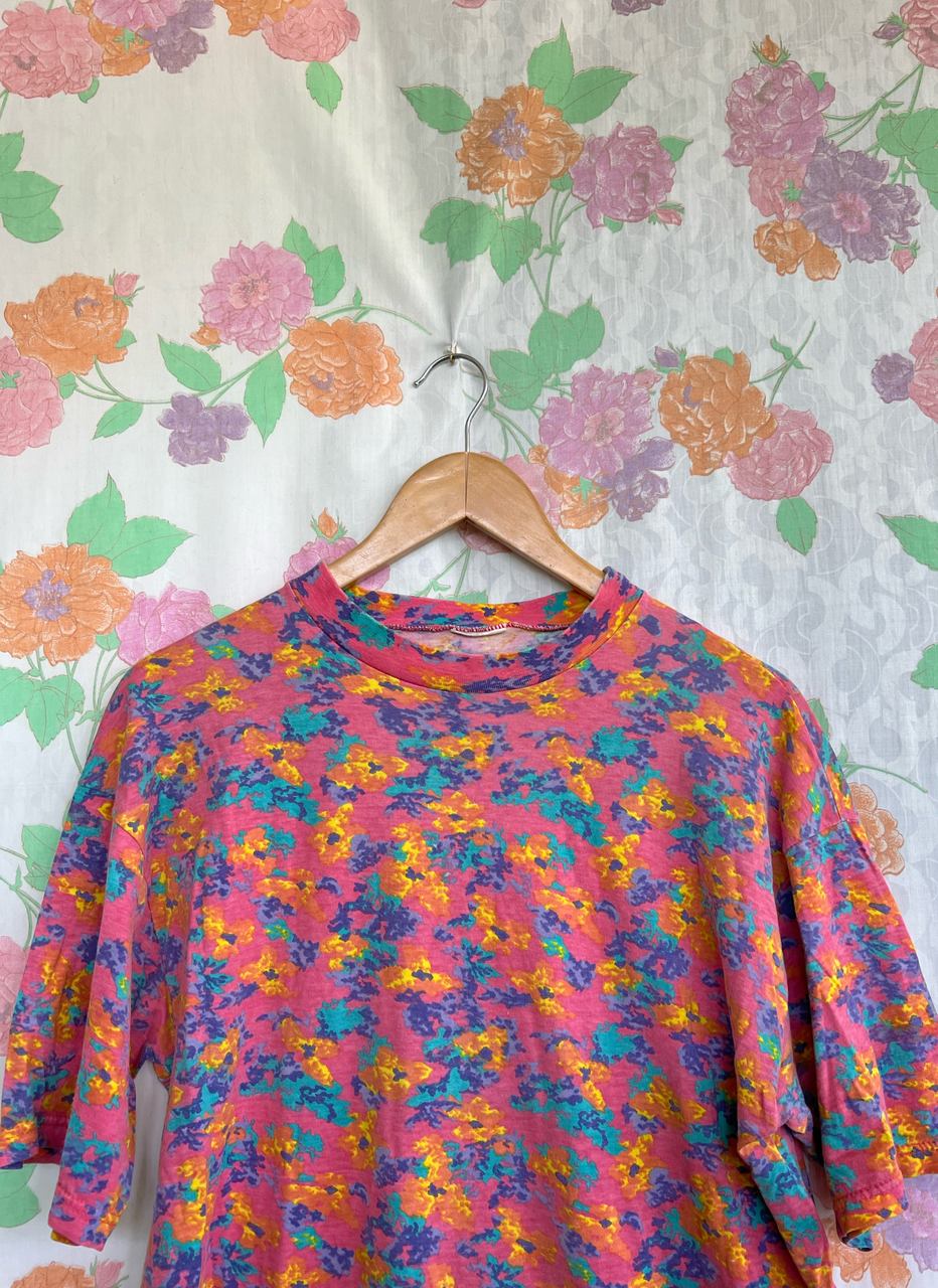 Pink Flowery 90's Collar T-Shirt