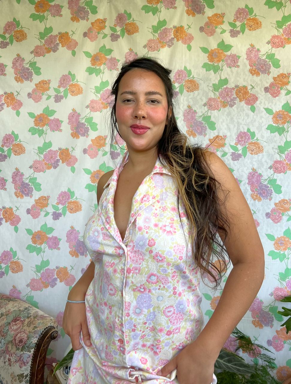 90's Flower Cotton Collar Dress
