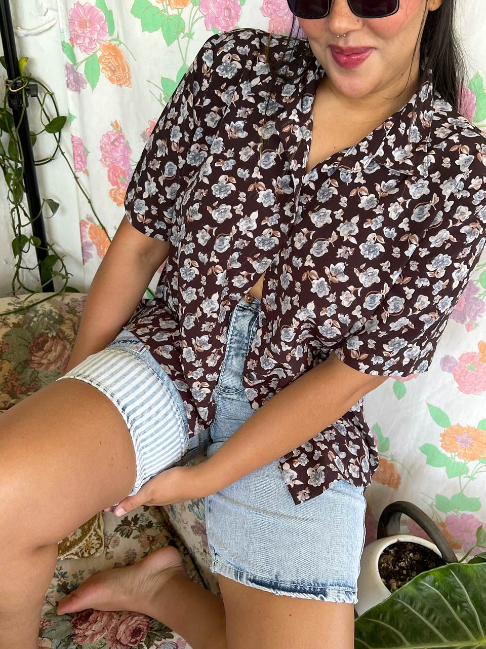 Vintage Printed Flower Shirt