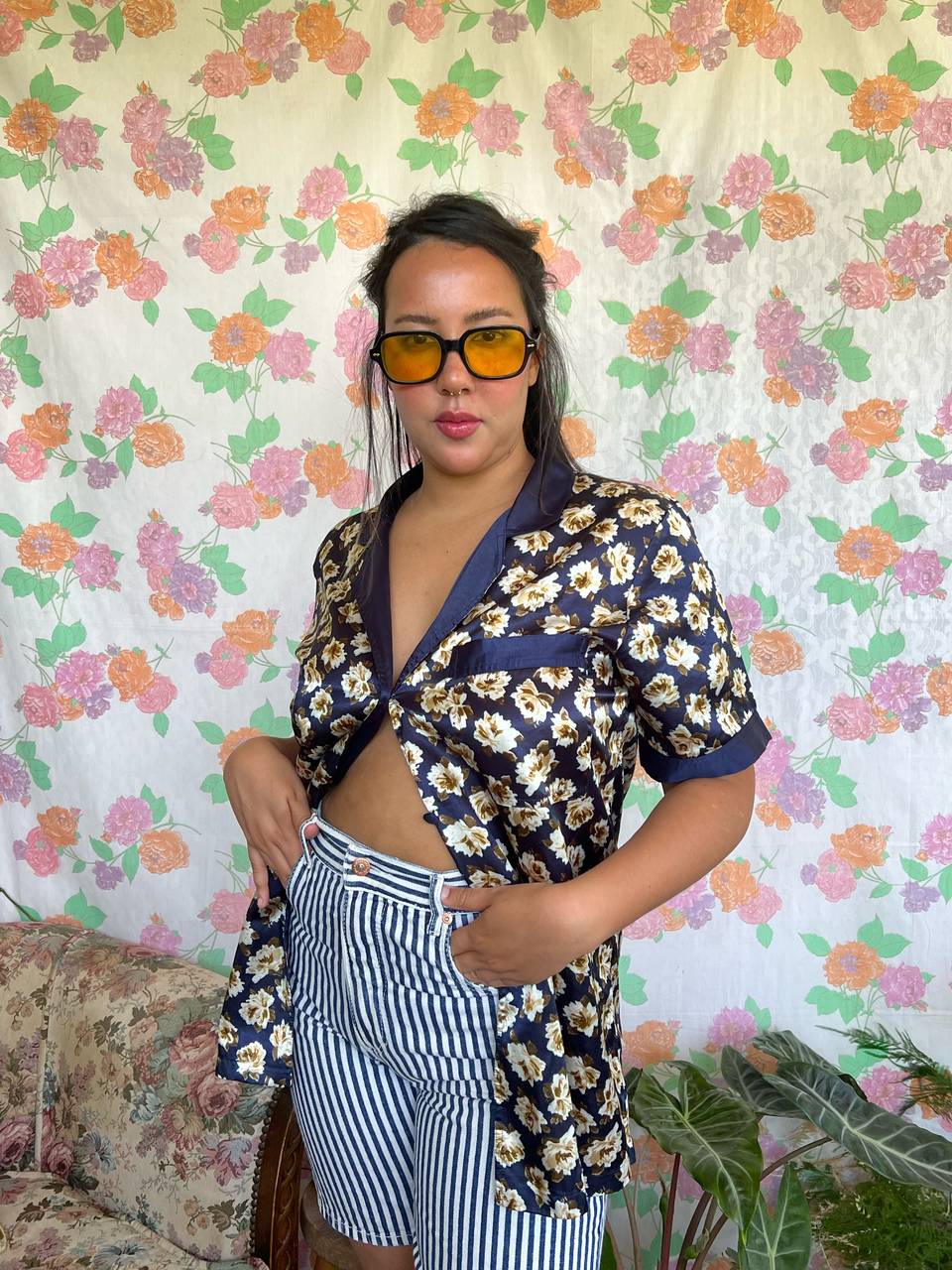 90's Striped Navy&White Bermuda
