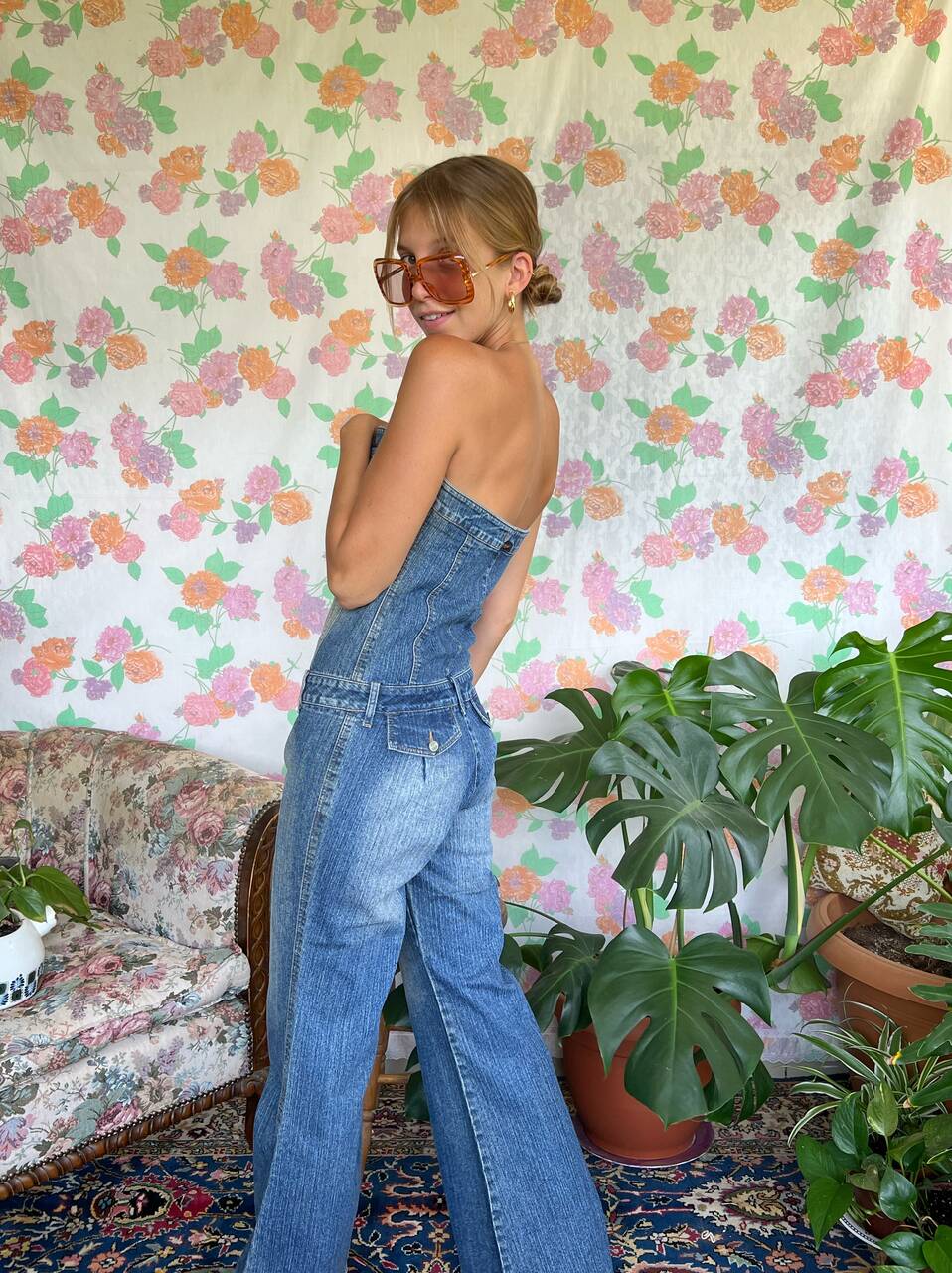 90's Strapless Denim Jumpsuit
