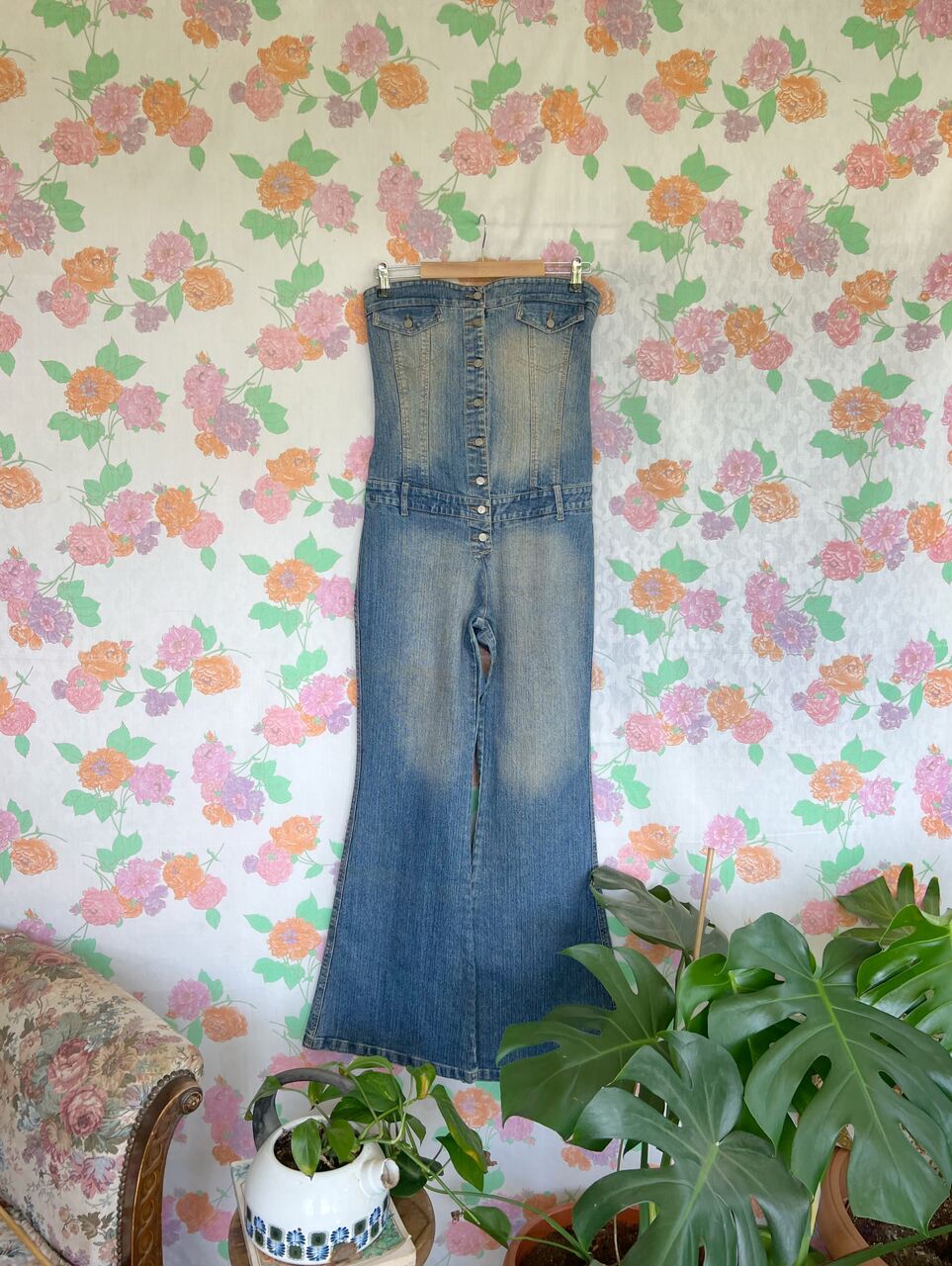 90's Strapless Denim Jumpsuit