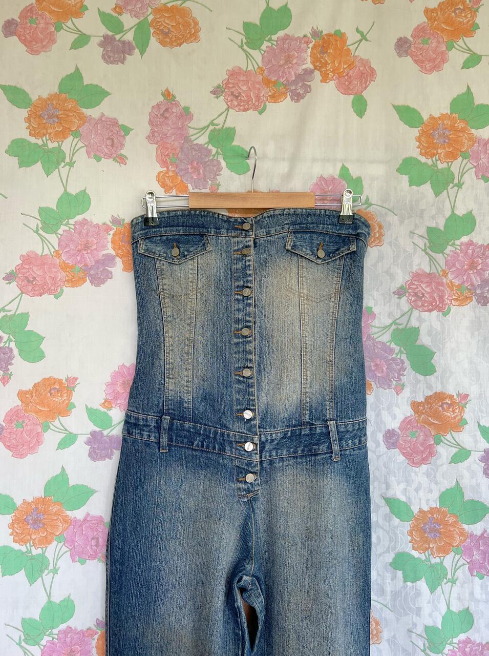 90's Strapless Denim Jumpsuit