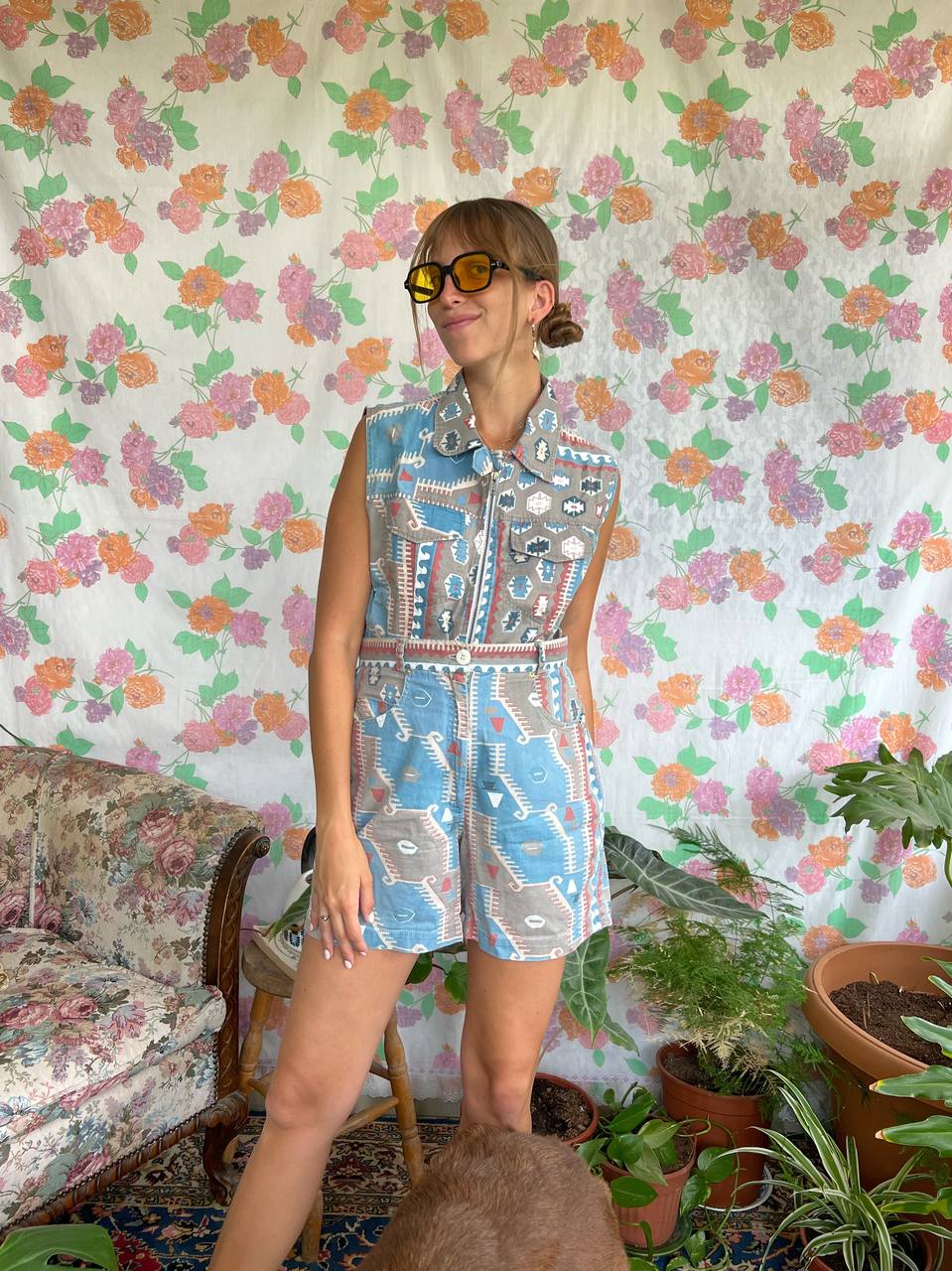 Vintage Printed Vest/Shorts Set