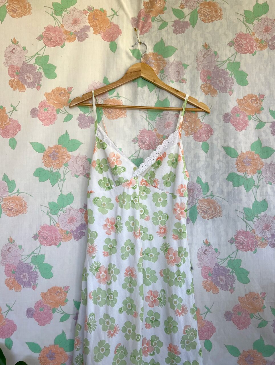 90's White&Green Viscose Dress