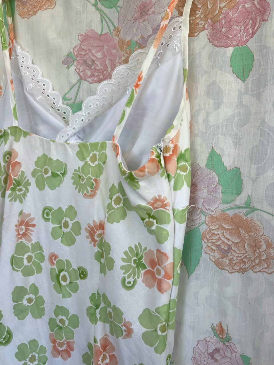 90's White&Green Viscose Dress