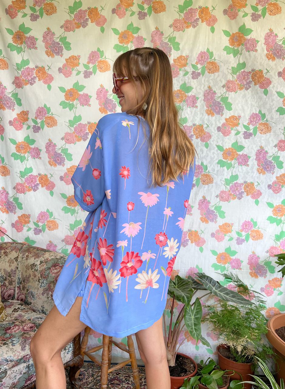 Vintage Blue Flowery Button Shirt