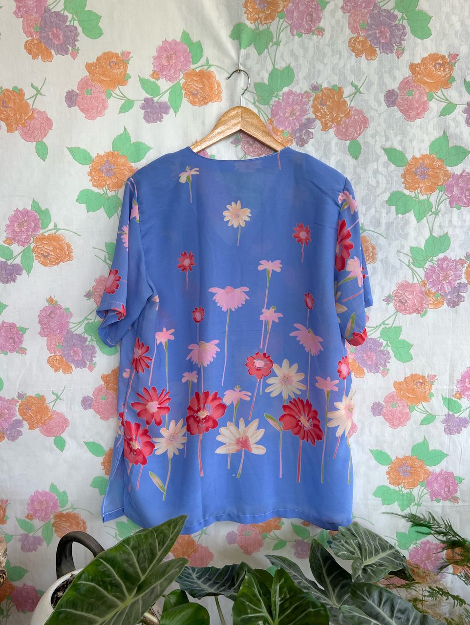 Vintage Blue Flowery Button Shirt