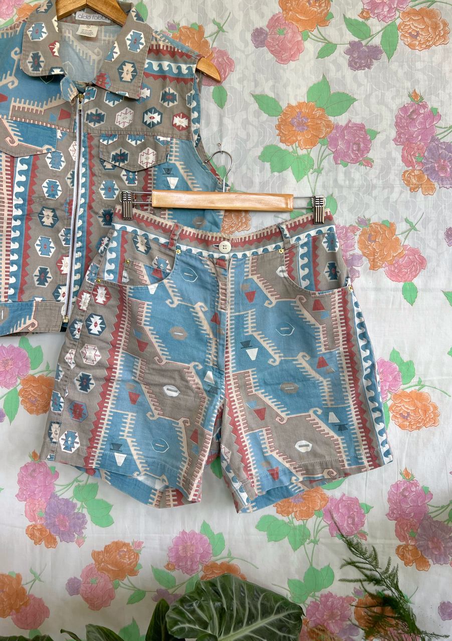 Vintage Printed Vest/Shorts Set