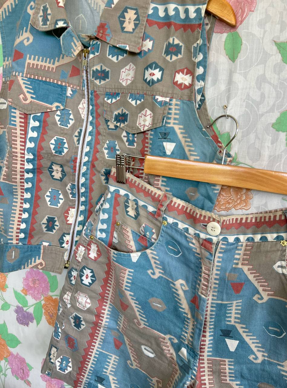 Vintage Printed Vest/Shorts Set