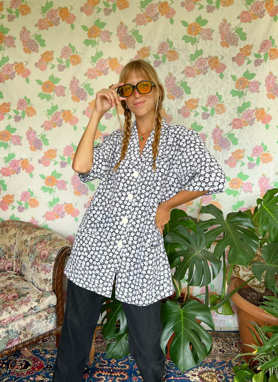 B&W Oversized Flower Shirt