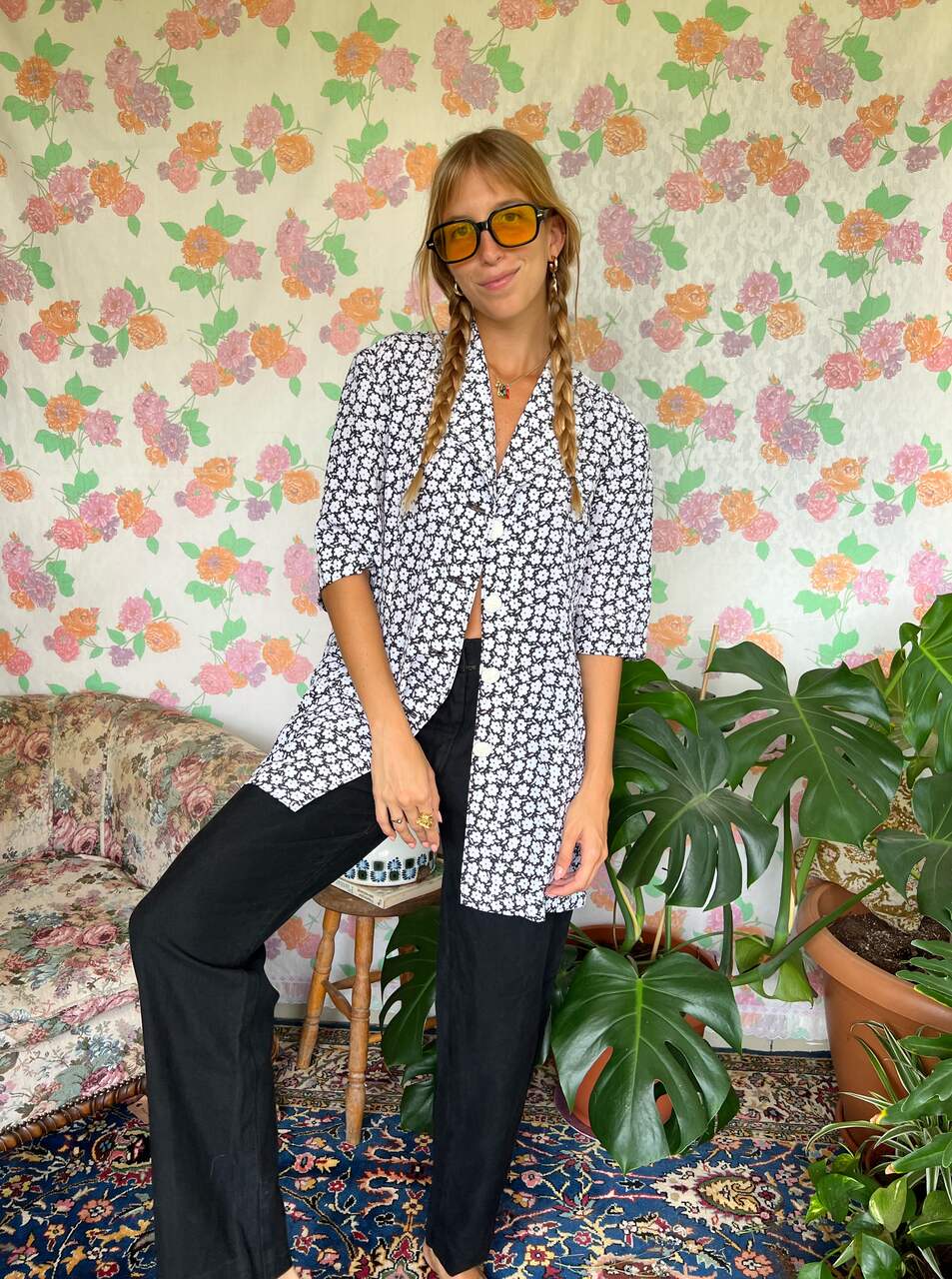 B&W Oversized Flower Shirt