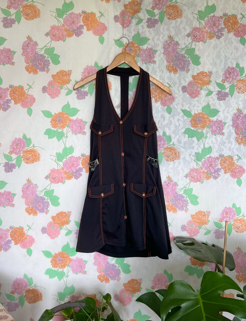 90's Detailed Black Slim Dress