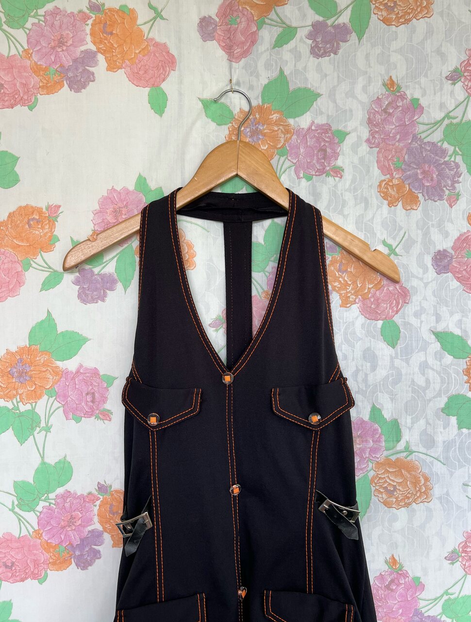 90's Detailed Black Slim Dress