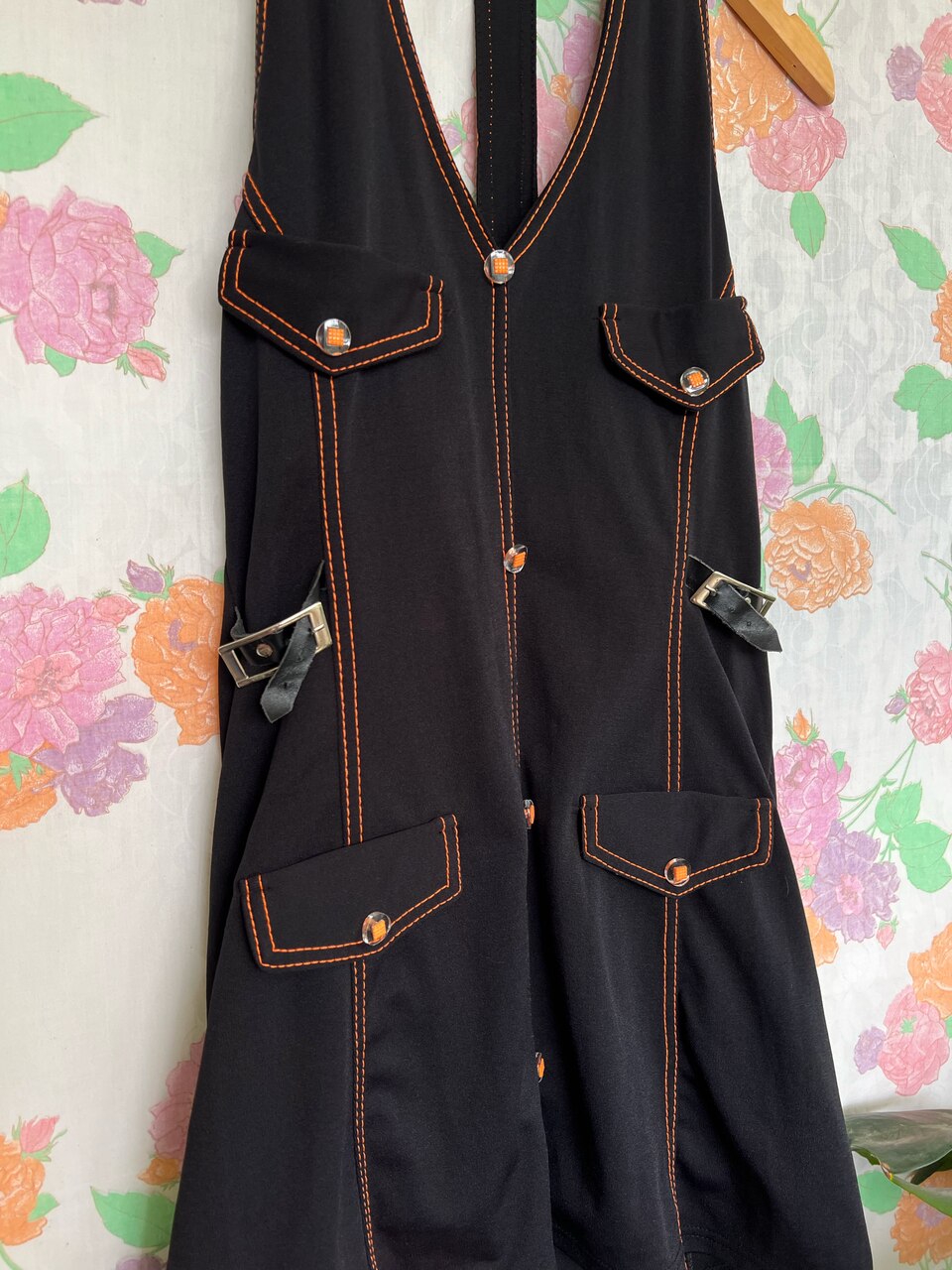90's Detailed Black Slim Dress