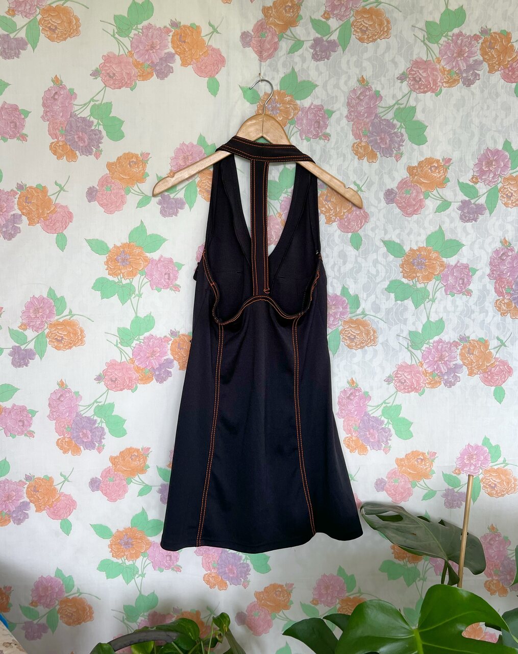 90's Detailed Black Slim Dress