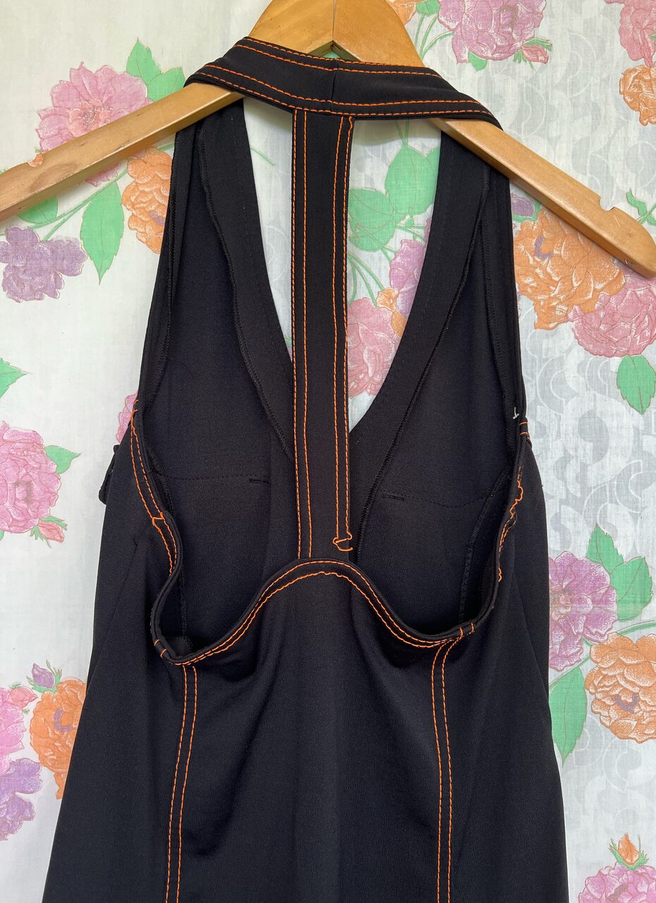 90's Detailed Black Slim Dress