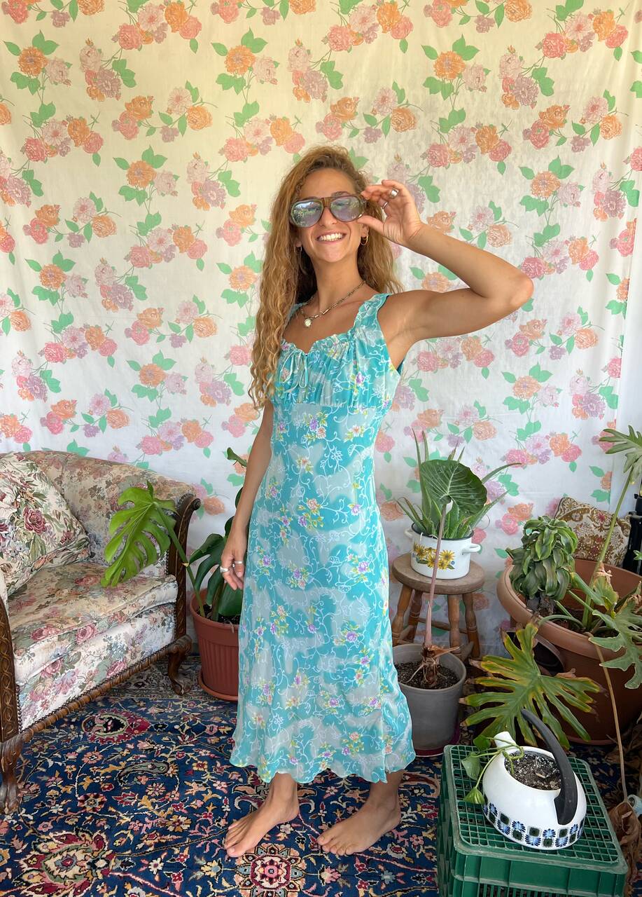 90's Aqua Flower Unique Dress