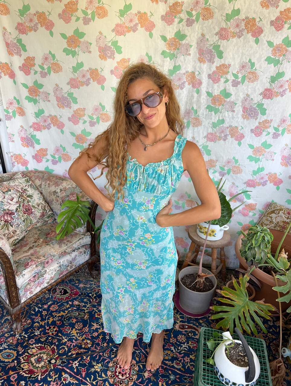 90's Aqua Flower Unique Dress