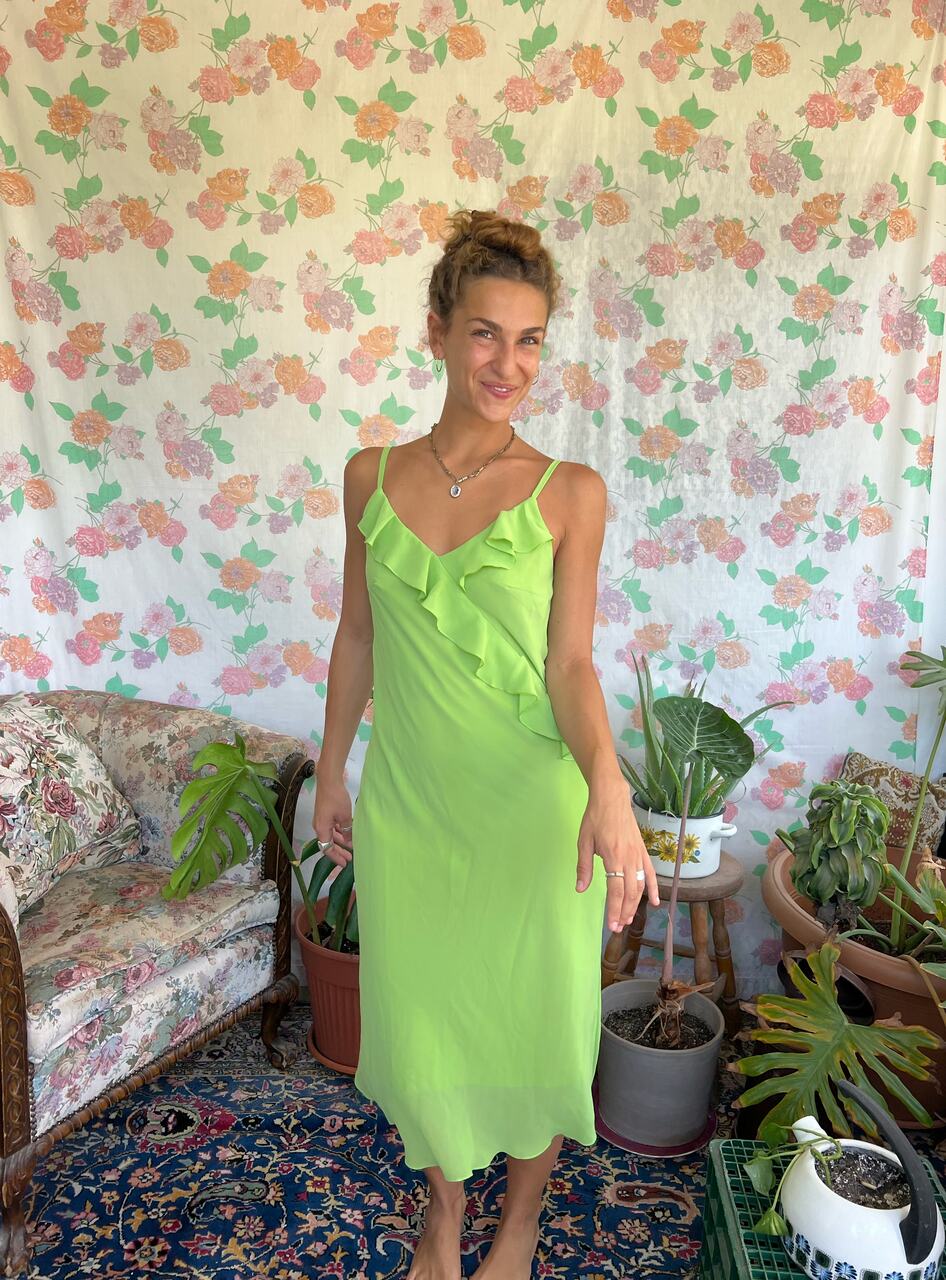 90's Lime Ruffles Slip Dress