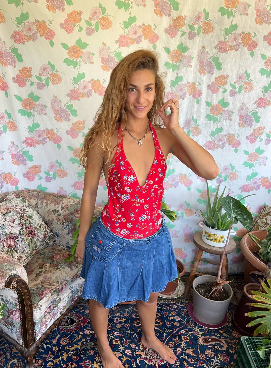 90's Red Iconic Floral Swimsuit