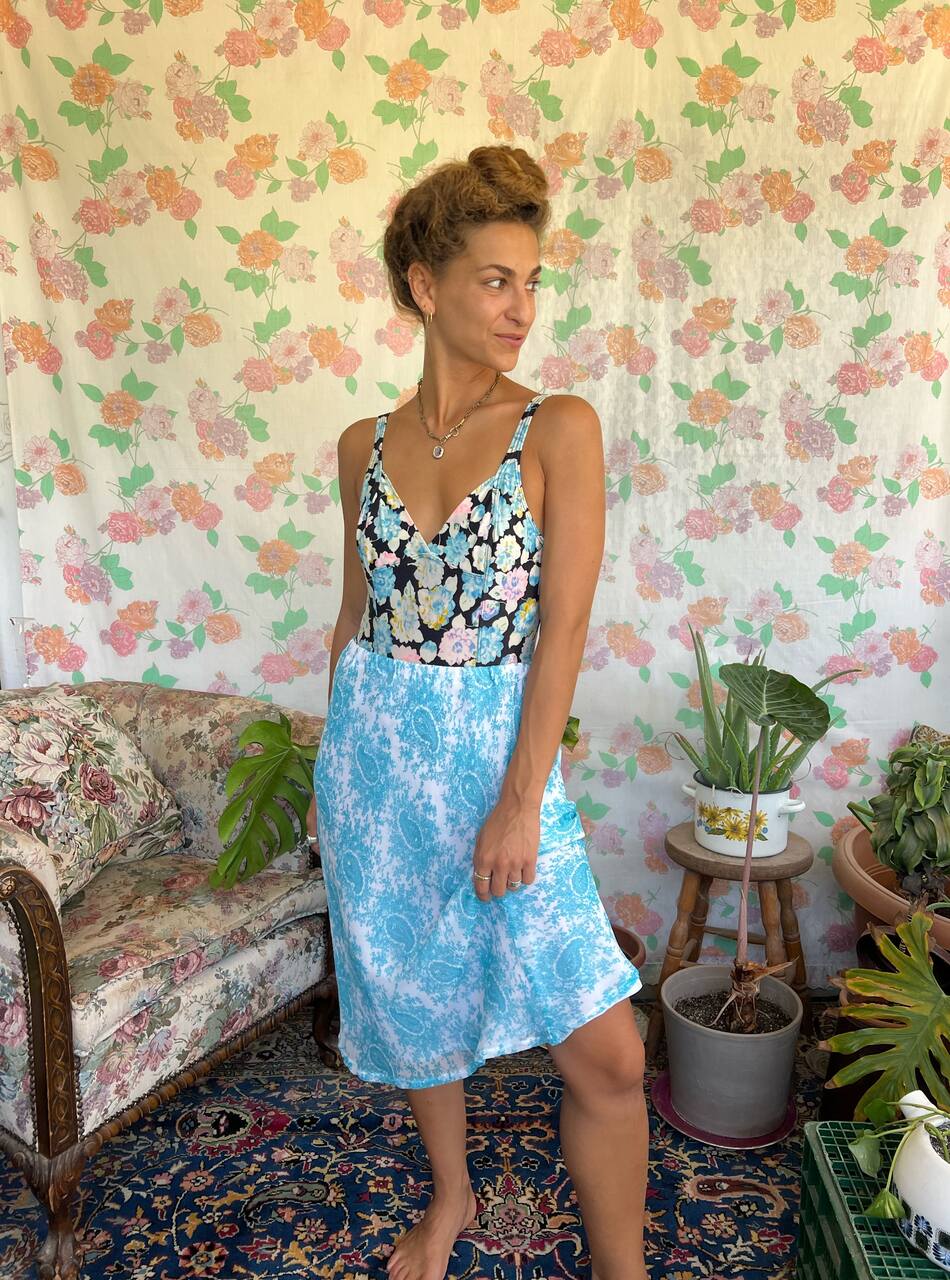 Y2K Blue Floral Skirt