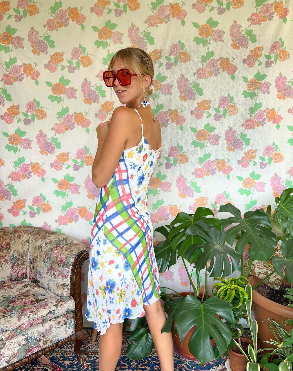 90's Mix of Prints Slip Dress