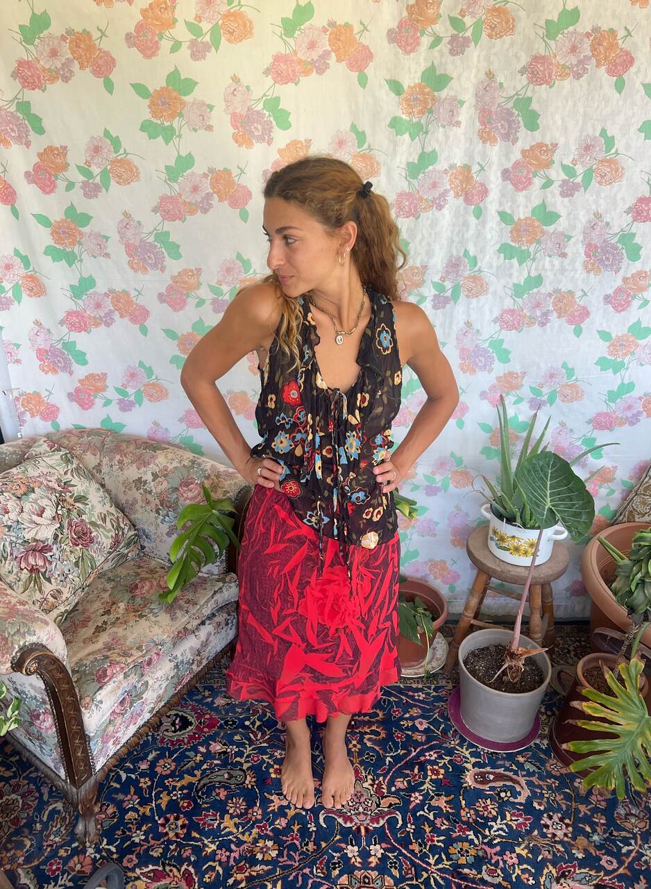 2000's Black Floral Tank Top