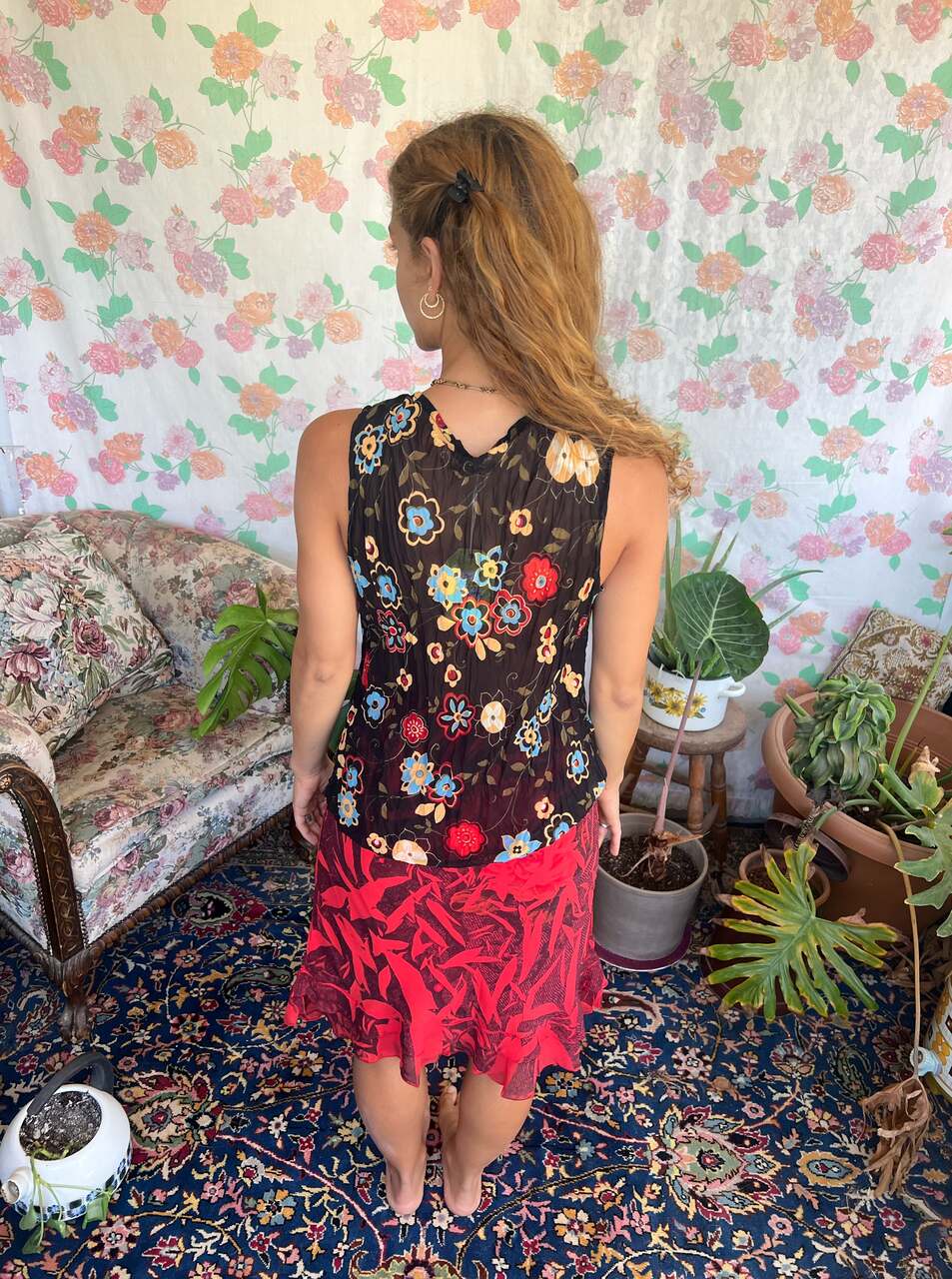 2000's Black Floral Tank Top