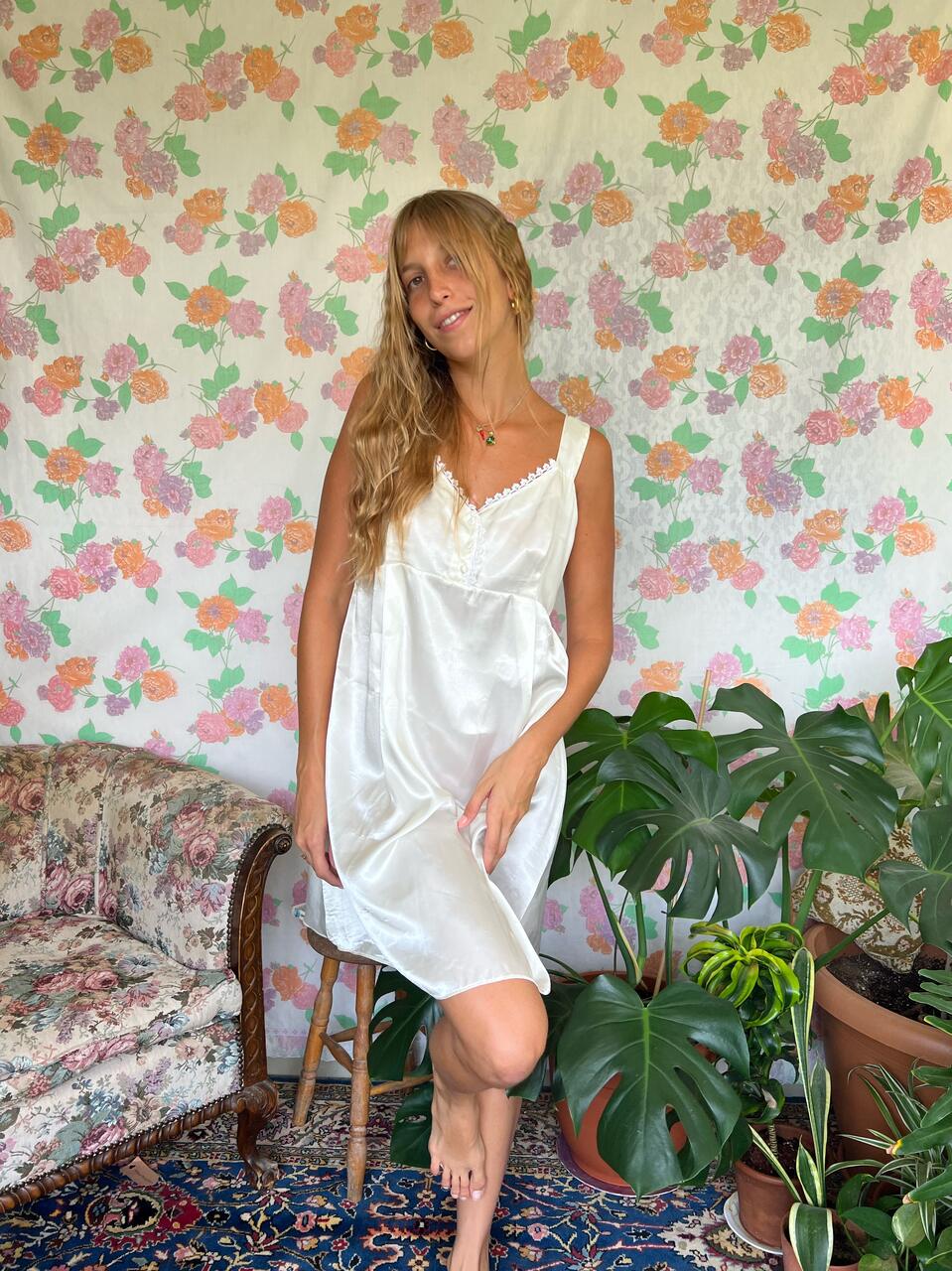 White Satin Short Slip Dress