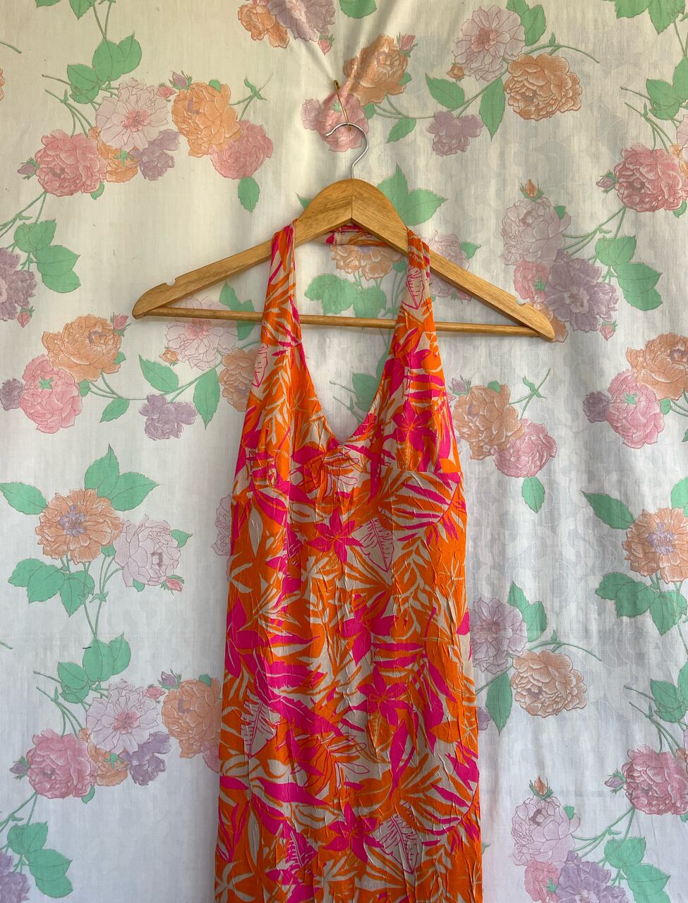 2000's Pink Tropical Halter Dress