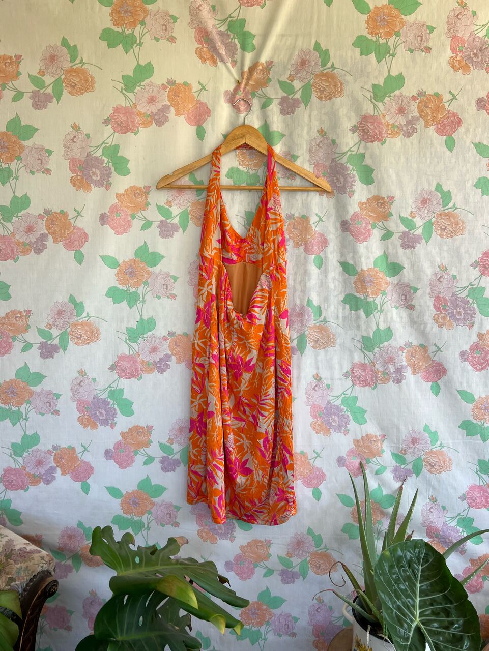 2000's Pink Tropical Halter Dress
