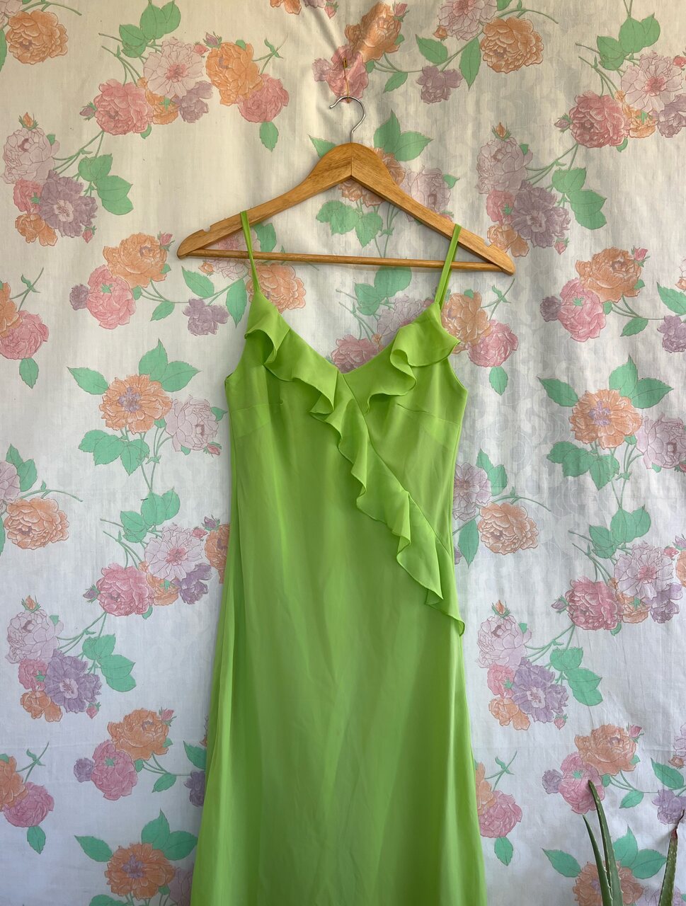 90's Lime Ruffles Slip Dress