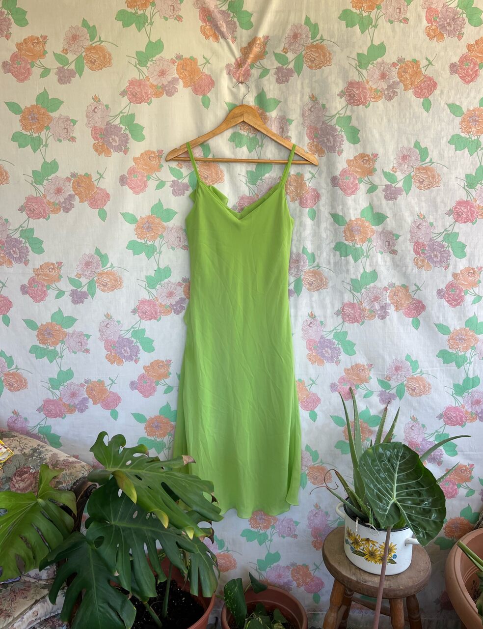 90's Lime Ruffles Slip Dress