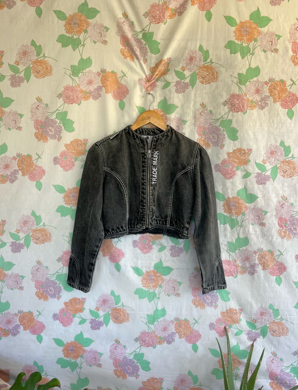 90's Grey Denim Cropped Jacket