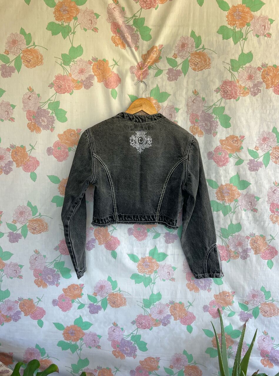 90's Grey Denim Cropped Jacket