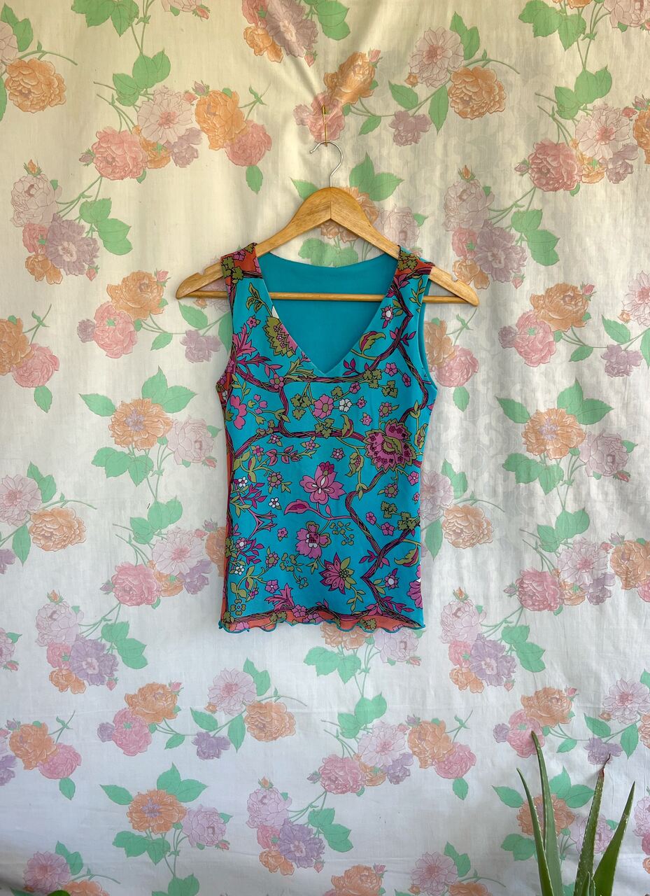 90's Blue Floral Tank Top