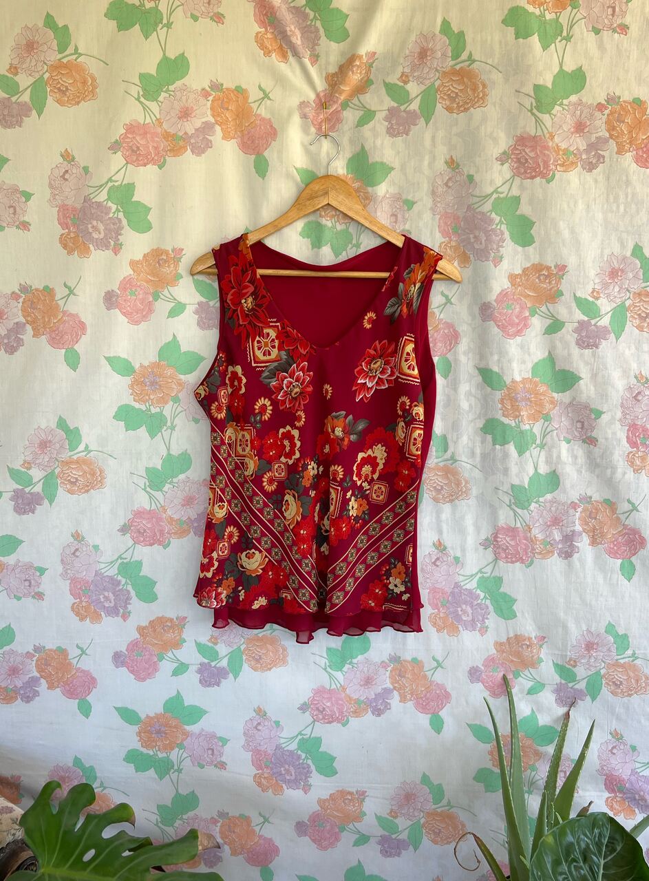 90's Marsala Printed Tank Top