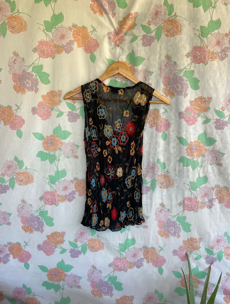 2000's Black Floral Tank Top