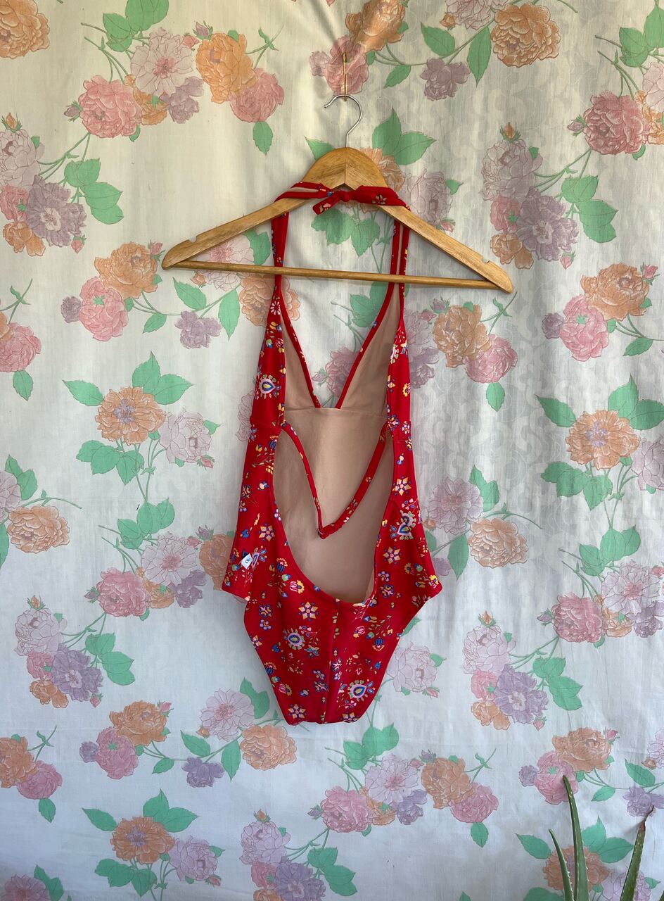 90's Red Iconic Floral Swimsuit