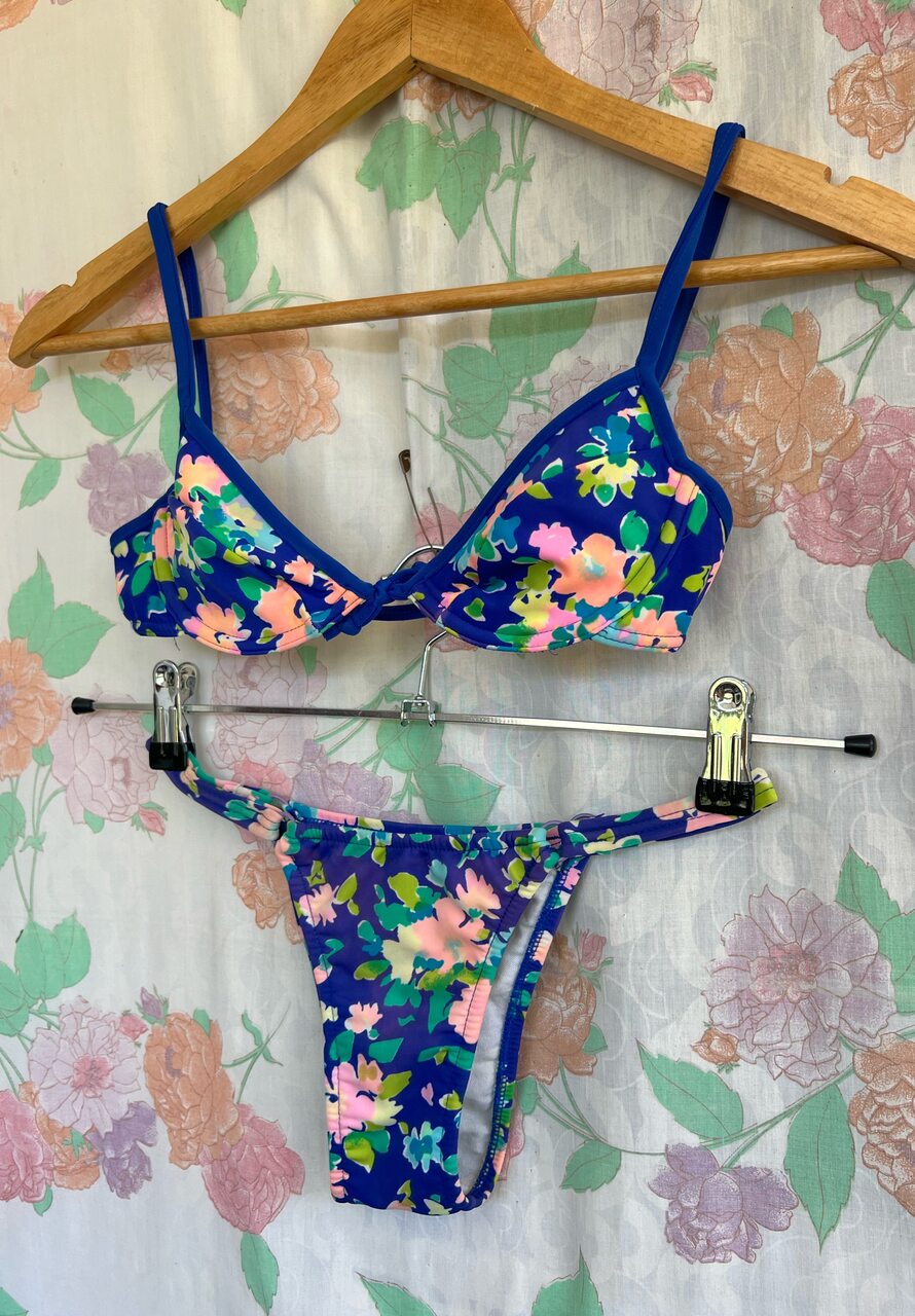 90's Deadstock Blue Flower Bikini