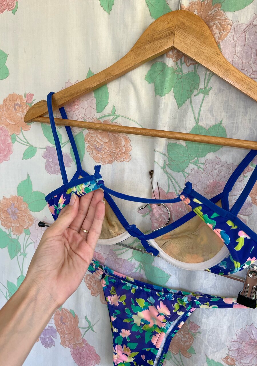 90's Deadstock Blue Flower Bikini