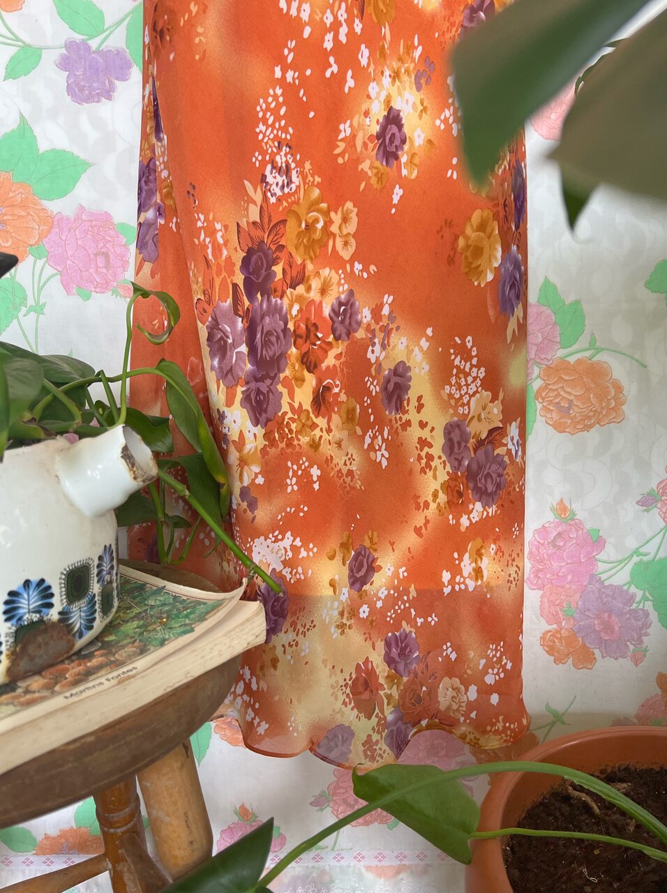 90's Blooming Orange Slip Dress