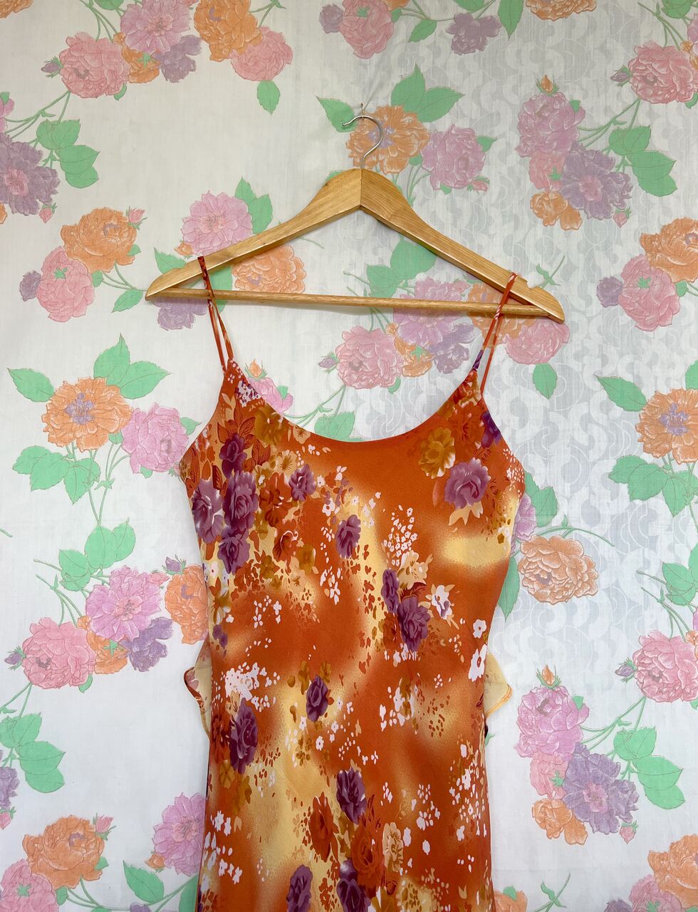 90's Blooming Orange Slip Dress