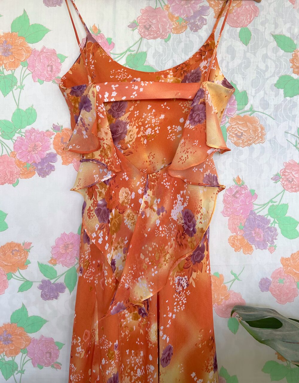 90's Blooming Orange Slip Dress